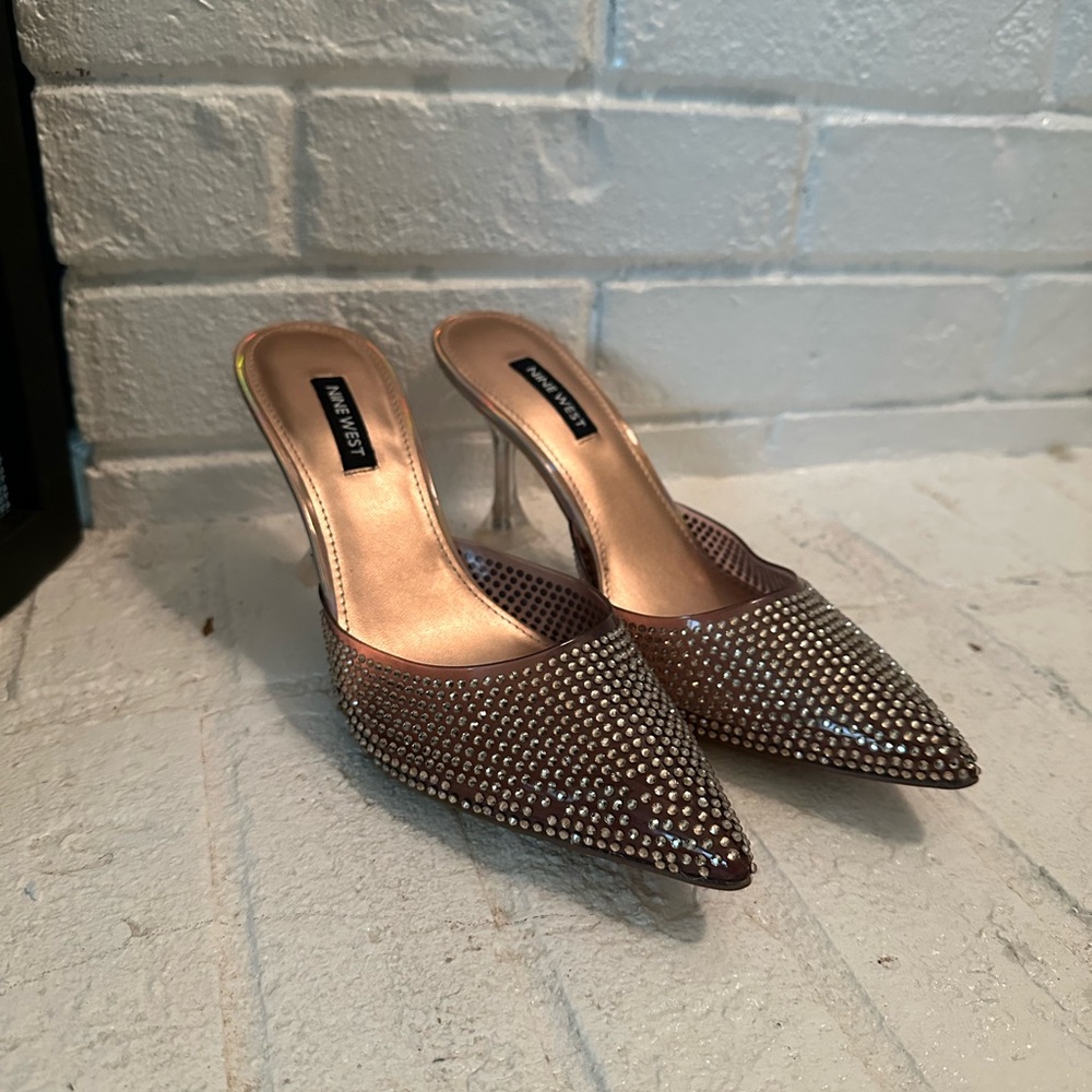 Bronze Rhinestone Embellished Mules